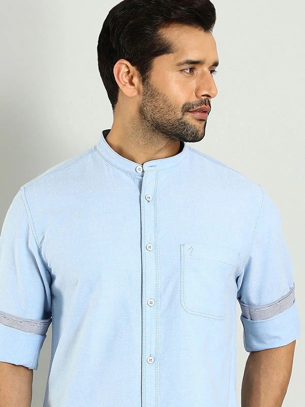 Indian Terrain Men's Regular Fit Full Sleeve Solid Blue Shirt
